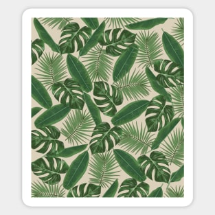 Tropical Green Leaves Pattern on Beige Sticker